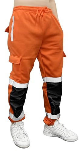 Memoeyee Pantalon de survêtement réfléchissant de sécurité Haute visibilité avec Bandes réfléchissantes Performance à 360° Pantalons Thermiques pour Travailleurs de Plein air d'hiver pour Hommes