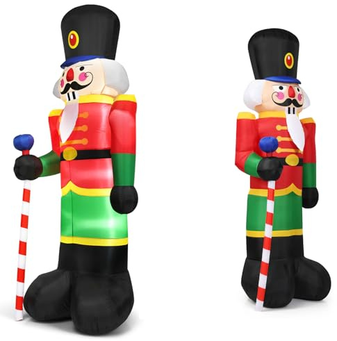 KOMFOTTEU Soldado Cascanueces Hinchable de 240 cm, Decoración Navideña Inflable con 3 Luces LED Integradas, Soplador y Bolsas de Arena, para Interior y Exterior