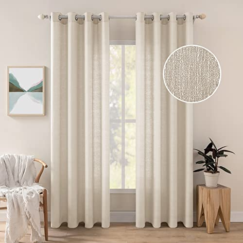 MIULEE Tende Lino Trasparenti Voile Bianche Soggiorno con Anelli per Camera da Letto Cucina Salotto Moderne Eleganti Finestre di Casa 140X280 CM Beige Chiaro