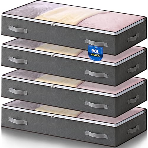 Boic 4 Pezzi Contenitore Sottoletto Pieghevole, Traspirante Scatole per Armadio con Manico, Contenitori per Vestiti sotto Il Letto, Organizzatore per Armadio Trapunte Coperte Biancheria da Letto