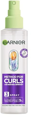 Garnier Method For Curls Moisture Spray, up to 7 days of moisture and curl definition. Designed, tested & approved on all curl types, including type 4 curls & coils. Silicone free, Vegan Formula,150ml