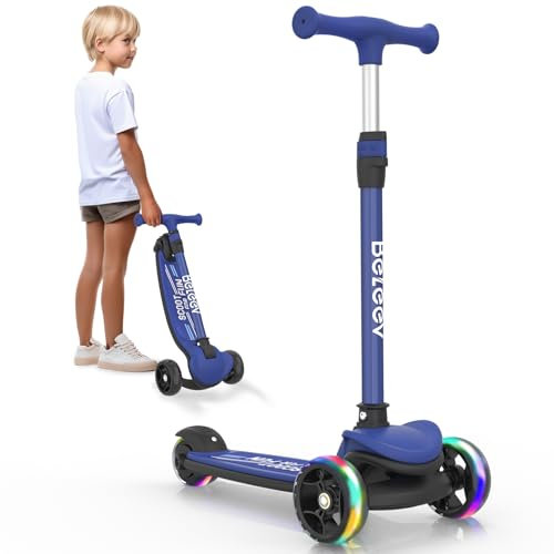 BELEEV A8 Scooter Roller Kinder 6 Jahre, Faltbarer Premium Dreiradscooter mit LED Leuchträdern, 4 Höhenverstellbarer, Extra-breite & Rutschfeste Plattform, 3 Räder Roller für Mädchen Jungen 3-12 Jahre