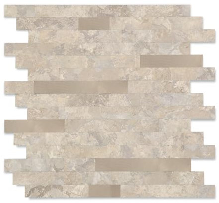 Yipscazo Peel and Stick Wood Metal Tile Backsplash, Stick on Tiles for Backsplash Kitchen, Bathroom, Laundry Room, Camper, Fireplace (12 X 12,10 Sheets in Beige Stone Rocks)