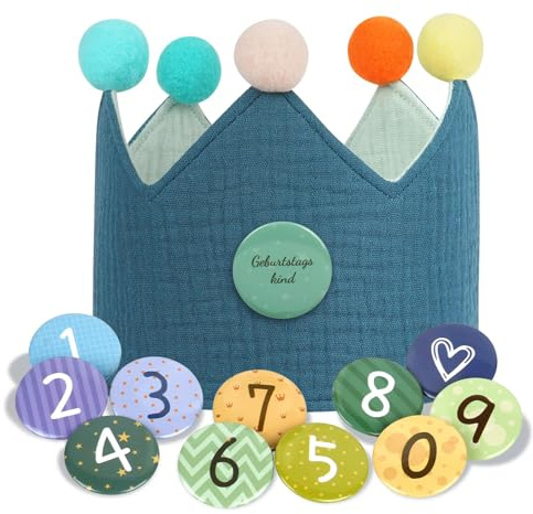 URAQT Cappellini Compleanno Bambini, Corona Compleanno Bambino con Numeri Intercambiabili da 0 a 9, Tessuto Cappello da Festa di Compleanno per Bambini Festa di Compleanno(Verde Scuro)