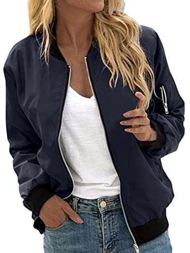 SDGR Veste Femme Bomber Blouson Printemps Été Legere Manteau à Manches Longues Décontracté Zippé Jacket Parka Casual Sport Outwear