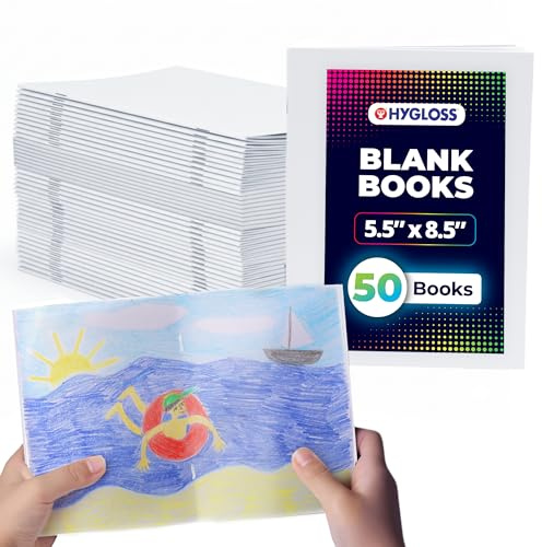 Hygloss Blank Books - Bulk 50 Pack – 5.5 x 8.5 A5 White Paperback Blank Books for Kids to Write Stories, Doodle, Arts & Crafts – Plain Drawing Sketchbook, Unlined Journal, Notebook Without Lines