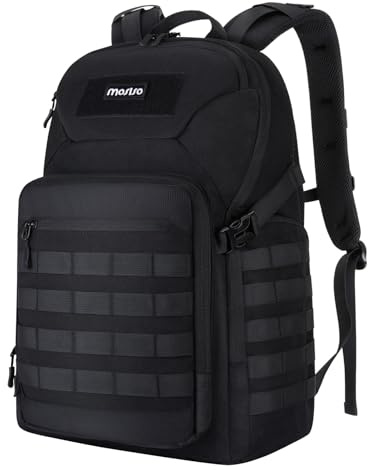 MOSISO Sac à Dos Tactique Militaire 30L Pour Homme, Sac de Randonnée 3 Jours avec Porte-Bouteille, Pour Sport,Outdoor,Randonnée,Camping,Entraînement, Noir