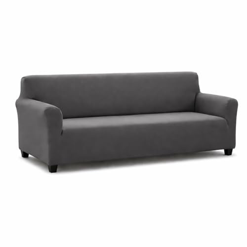 Genérico Funda Sofá Elástica Talla L (Sofás Entre 180–220 cm), Protector Ajustable de 3 Plazas Antideslizante con Espumas, Tejido Suave y Resistente (Poliéster Spandex), Lavable - Gris Solido