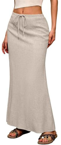 Gonna da donna quotidiana casual elegante tinta unita in stile A, gonna elastica in vita, gonna lunga, gonna a tubino, aderente, cachi, M