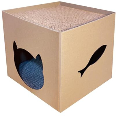 Maison en Carton À Gratter pour Chat – Boîte À Gratter Intérieure, Abri De Jeu Félin, Coussin À Griffes Ondulées, Meubles d'exercice pour Animaux De Compagnie | Den D'activité Interactif pour Chat