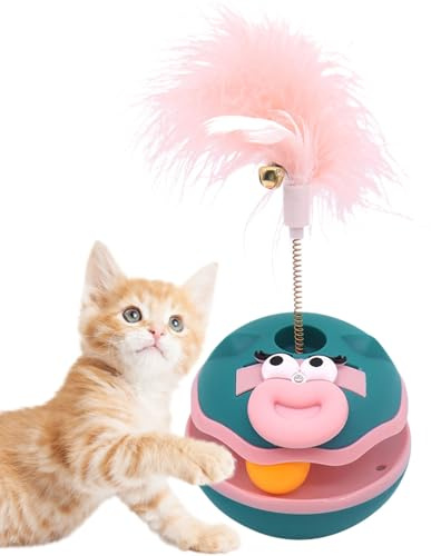 Engagerande Cat Teaser-leksaker – skivspelare med fjäderklockor, Spinner | Anrikningssats inomhus för av alla raser, främjande av lek, smidighet, aktiva underhållningskattungar och vu