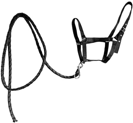 APLVFFZH Cavezza per Cavallo con Corda, Cavezza Regolabile in Nylon, per Sport Equestri, Conduzione, Addestramento, Toelettatura, Viaggi, Proprietari, Uso Este, Nero
