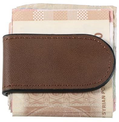 Psiriol Slim Magnetic Money Clip for Men Leather Business Card Holder, | Money Clip Wallet Pocket, Minimalist Design Cash Wallet (Brown)