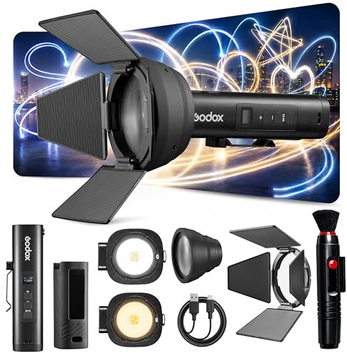 Godox FL15Bi 15W Bi-Color LED Video Flash Light, Portable Spotlight for Photography with Barndoors & Fresnel Zoom Lens, USB-C Charging 11 FX Effects for Vlogging, Light Painting, 4750mAh Battery, IP54