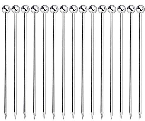 Dylan-EU 15 Pièces Pics à Cocktail 108 mm Cure-dents en Acier Inoxydable Bâtons de Cocktail Pour Fête Anniversaire Apéritif Fruits et Martini - Réutilisable Argenté