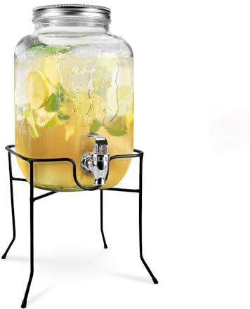 Jocca Getränkespender 4 Liter | Glasspender mit Zapfhahn | Hitzebeständig | Tropfsicher | Mit Edelstahlständer