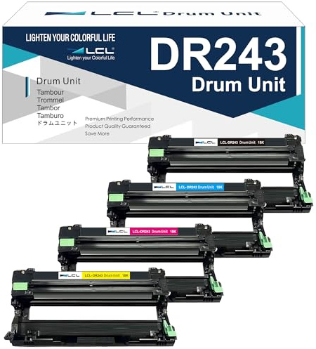 LCL Compatible para DR-243 DR243 DR243CL DR-243CL (1Negro 1Cian 1Magenta 1Amarillo) Unidad de Tambor Reemplazo para Brother HL-L3210CW HL-L3230CDW HL-L3270CDW MFC-L3710CDW MFC-L3750CDW MFC-L3770CDW