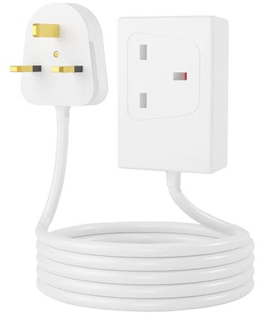 Rallonge d'alimentation 3 mètres de long - Prise unique - Environ 13 A - 1 prise - 3 broches - Très résistante - Certifié britannique - Idéal pour plusieurs appareils de maison et de bureau - Blanc