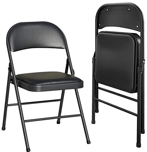 KAIHAOWIN Klappstühle 2er-Set, Platzsparend Faltstuhl 46 x 46 x 75cm, Schreibtischstuhl für Zuhause Büro, Gepolstert Gäste Stuhl 140 kg belastbar, Kunstleder Klappstuhl mit PU Sitz, Schwarz