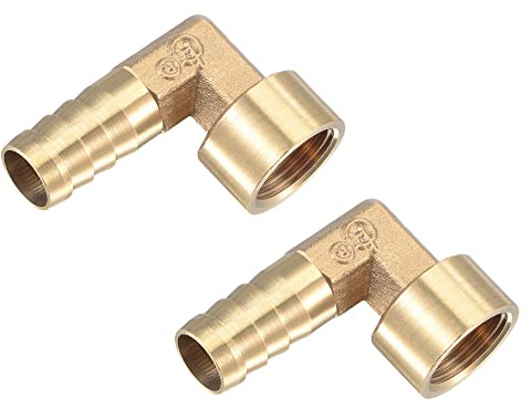 M METERXITY 2 Paquete Latón Manguera Púa Accesorios - 90 Grados Codo Latón 12mm Púa Conector Aplicar a Agua Combustible (G3/8 Hembra Tubería)