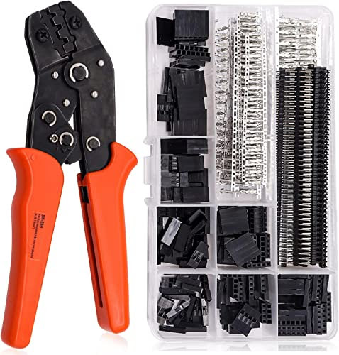 Taiss Crimping Tool Kit with 600PCS 2.54mm Connector Kit SN-28B Ratcheting Wire Crimper Plier,1/2/3/4/5/6/7 Pin Housing Connector Male Female Pin Header Crimp Terminal AWG28-18