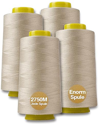 NäHgarn Overlockgarn 100% Polyester Beige - Set für Overlock-Nähmaschine mit 4 Zwirn Garnen, Reißfest - 40/2 Je 2745m, Insgesamt 11000m