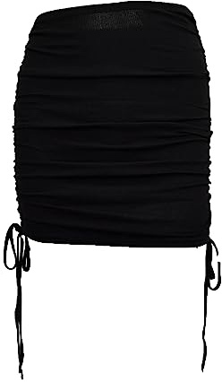 Dam rynkad dragsko knut sidokjol hög midja ribbad mini bodycon-kjol avslappnad elastisk asymmetrisk mini kort kjol