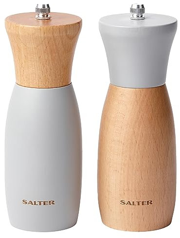 Salter BW11710EU7 Origins Salt & Pepper Mill Set – Manual Spice Mills, Salt and Pepper Shakers, Universal Ceramic Grinder, Adjustable Grind from Fine to Coarse, Twist to Grind, Natural Beech Wood