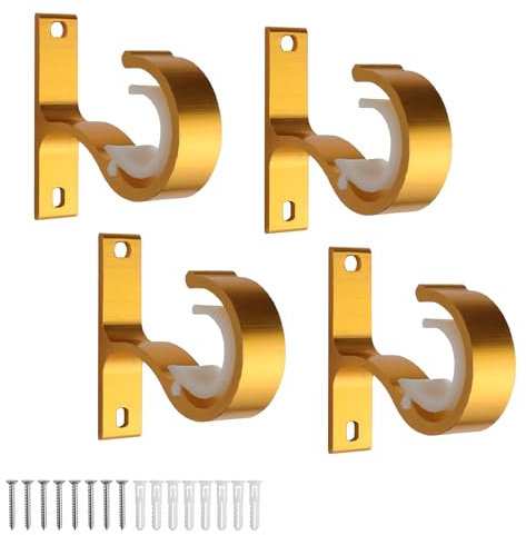 KINHARD Lot de 4 supports de rideaux dorés, avec vis et tube d'extension, pour tringle à rideau