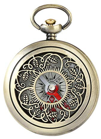 Multifunktionstaschenuhr für Herren und Damen, hohl, Retro, Vintage, Bronze, hohl, Taschenuhr mit Verschluss, Halskette, Kettenuhr, Feld-Überlebens-Werkzeuge, Identifizierung der Richtung, Navigator,