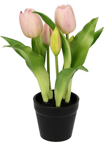 Flair Flower Künstliche Tulpen im Topf Real-Touch Blüten Frühlingsdeko Osterdeko Tulpe Tulpenstrauß Latex Kunsttulpe Einzelblumen Kunstblumen Blumen Tischdeko Dekoration Stielblume Seidenblume, rosa