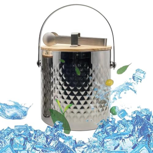 Ruhnjyg Seau a Glacon Isotherme avec Pinces Poignée Couvercle 1.4/2/3L Double Paroi en Acier Inoxydable, Seaux et Pinces à Glaçons, Rafraîchisseur Champagne
