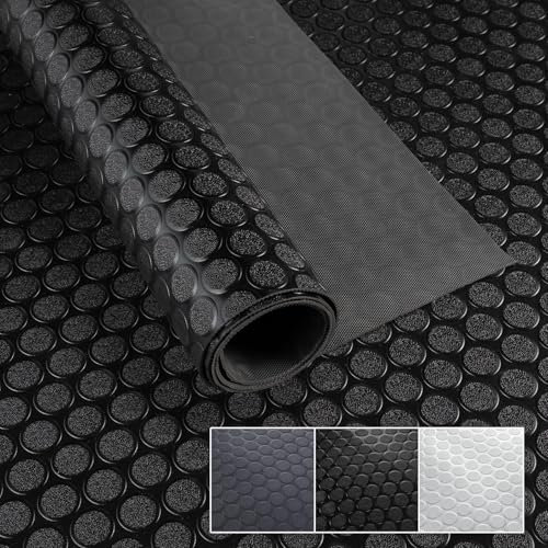 PVC Bodenbelag Meterware 1,5mm Antirutschmatte Bodenmatte geruchslos Noppenmatte Riffelblechmatte Tränenblech Karo Dionis rutschfest Noppen Schwarz 240x100cm