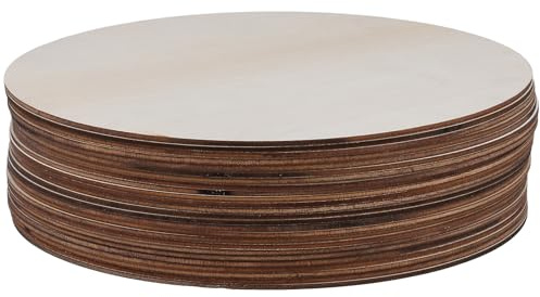 25 stycken naturliga träskivor som plywoodskivor | 20 cm rund träplatta, 0,25 cm tjock, obehandlad för pyssel, gör-det-själv-projekt, dörr- och juldekoration
