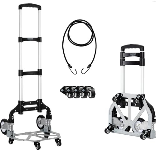 Stagecaptain CBF-70 hopfällbar säckkärra – vikbar transportkärra i aluminium – 70 kg lastkapacitet – teleskophandtag, gummidäck, 4 hjul – perfekt för flytt, trädgård, lager, scen, hushåll – silver