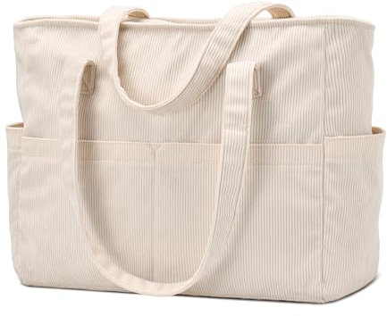oscaurt Cord Tasche Tote Bag Handtasche Damen Groß mit Laptopfach und Reißverschluss Shopper Tasche Damen Faltbar Arbeitstasche Umhängetasche für Schule Arbeit Reisen