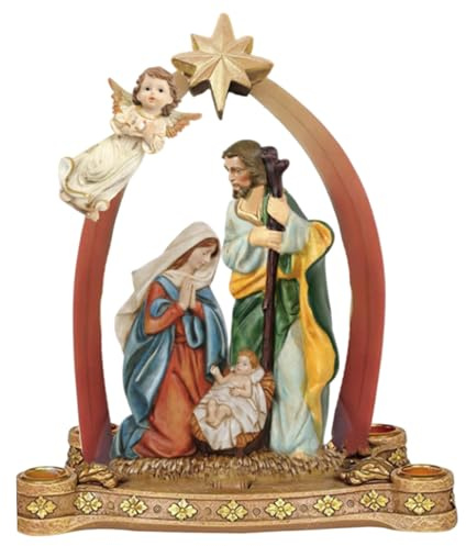 Advent Wreath Candle Holder, Advent Candle Holder Detailed Nativity Set Mary Joseph Baby Jesus Angel Christmas Centerpieces for Tables Spiritual Decorative Use
