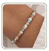 ORAZIO Bracelets For Womens Silver Beaded Bracelets Moonstone Stainless Steel Crystal Bracelet For Women Friendship Healing Bracelet Adjustable Jewellery For Women Crystal Gifts