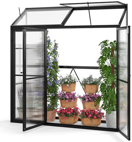 GOPLUS Växthus stort, ryggstöd med 3 låsbara dörrar och 2 taklampor, tomatväxthus av aluminium, gångbart växthus för trädgård, bakgård, terrass, 180 x 52 x 190 cm