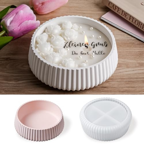 YODOYO Silikonformar, Ø 13 x 4,3 cm, randigt utseende, rund silikonform för blomkrukor och förvaringsbrickor, silikonformar för betong, gips och epoxiharts, dekoration