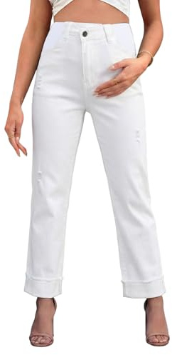 BLENCOT Maternity Clothes Stretchy Denim Pants Pregnancy Jeans White Medium