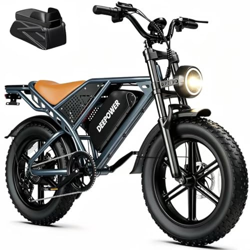 DEEPOWER Bici Elettrica, Batteria Rimovibile 48V 20Ah/35Ah/60Ah, Autonomia 110-250KM, Velocità Massima 25KM/H, Bici Elettrica Con Pneumatici Larghi 20×4.0, 7 Marce, MTB Elettrica