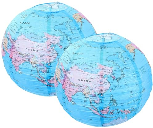 Farolillos de Papel Globo Terráqueo Plegables, 2 Piezas
