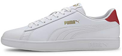 PUMA Unisex SMASH V2 L Low-Top Trainers, PUMA WHITE-HIGH RISK RED-PUMA TEAM GOLD, 44 EU