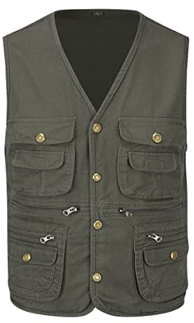 YOUTHUP Herr Multi Pocket Gilet utomhus fiskeväst bomull fotografi jakt safari väst användbarhet ärmlös jacka, ljusgrön, S