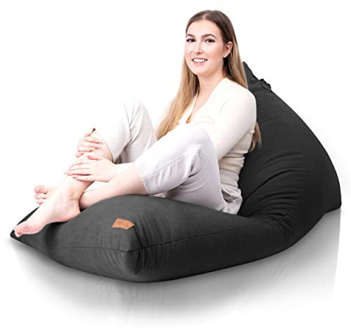 Aiire Fauteuil Pouf Salon Moderne - Pouffe Géant Interieur Adulte ou Ado avec Remplissage pour Décoration de la Chambre – Gros Bean Bag XXL ou Coussin de Sol Noir