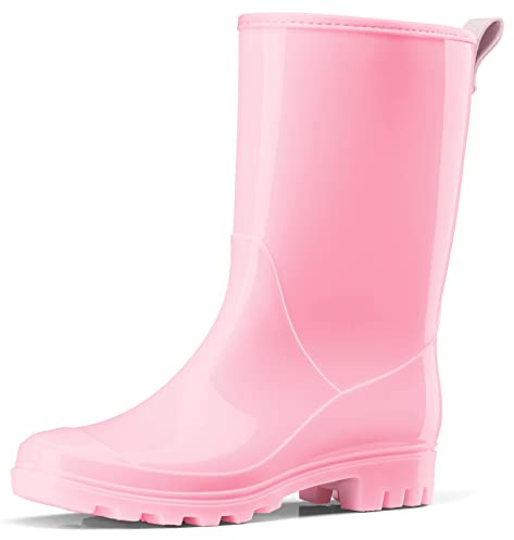 HISEA Women's Mid Calf Rain Boots, Waterproof Garden Shoes Lightweight Rubber PVC Rainboots with Wide Toe Box, Anti-Slip Outdoor Work Boots for Gardening Farming Walking