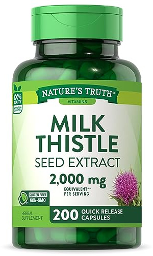 Nature's Truth Milk Thistle Supplement | 200 Capsules | Non-GMO and Gluten Free Seed Extract | Silymarin Marianum