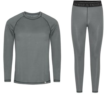DANISH ENDURANCE Completo Maglia e Pantaloni Termici Uomo e Donna, Intimo Termico per Sci, Trekking, Grey/Black, L