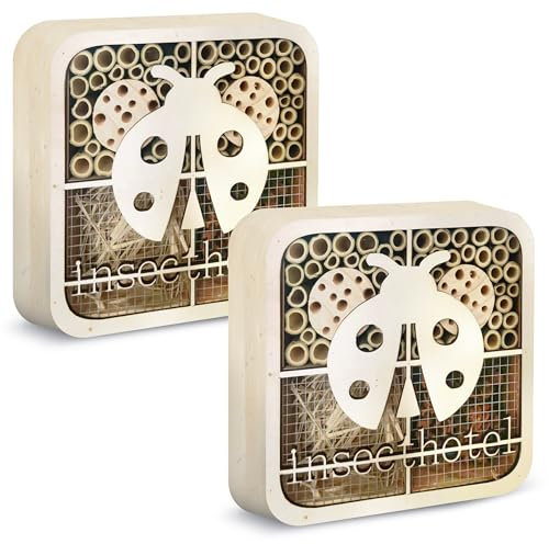 ISOTRONIC Insektenhotel, umweltfreundliches Insektenhaus für Marienkäfer, Bienen und andere Insekten im Garten - Kinderfreundliches Bienenhotel Naturholz (Marienkäfer)